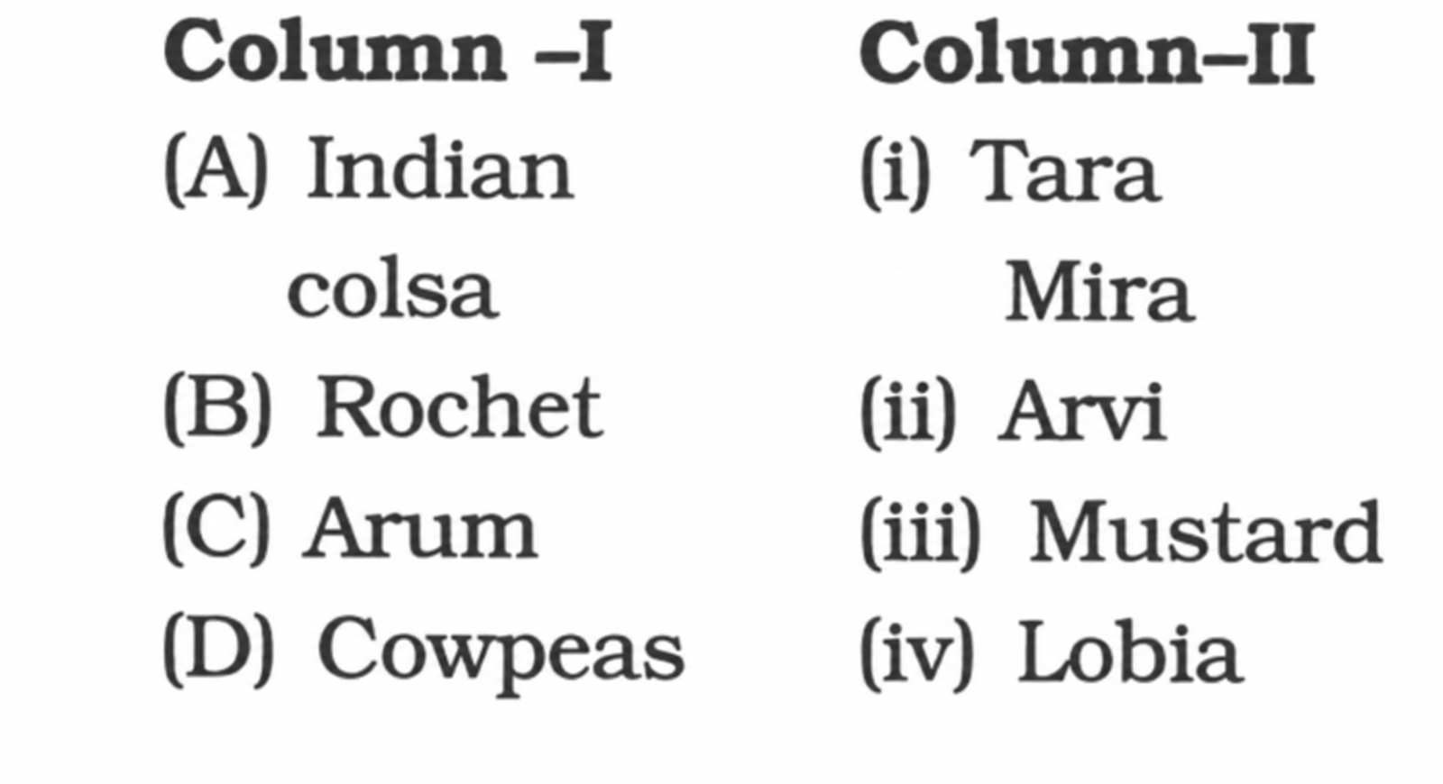 As per the schedule, match the following: - question image